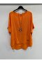 Orange Italian Plus Size Asymmetrical Cut Long Blouse Tunic with Necklace 42 - 52 Size