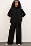 Women's Textured Shirt and Pants Two-Piece Set 6710 - Black - 4