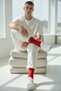 6 Pairs of Unisex Red Colored Cotton Socks - Colorful Tennis Socks - 7