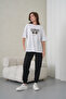 Women's Leopard Pattern Cherry Printed White Round Neck T-Shirt Black Jogger Sweatpants Set - 2