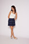 Square Patterned Ruffled Layered Mini Skirt Indigo