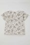 Girl's Shorts Pajama Set with Floral Pattern, Ages 4-8, Ecru - 4