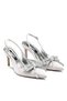 Women's Short Heeled Open-Back Pointed Toe Stone Embellished Bow Satin Evening Dress Shoes 14050