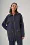 Front Zipper Detail Trouser Suit 1089 Navy Blue - 4