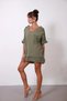 Women's Khaki Mesh Detailed Pocketed Cotton Linen Loose Bohemian Pinterest V-Neck Short Sleeve Blouse Tunic - 6