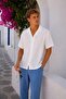 Men's Short Sleeve Muslin Shirt with Apaş Collar, Comfortable Fit, Summer White Ls-18015 - 3