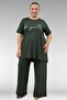 68504 Plus Size Short-Sleeved Printed Combed Cotton Tunic - Khaki