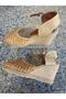 Brown Closed-Toe Outer Material Linen Lace-Up Wedge Heel Women's Sandals - 2