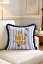 La Dolce Vita Written Striped Fringed Throw Pillow Cover - Navy Blue Tasseled Marine Themed Pillowcase - 3