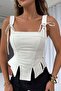 Women's Corset Blouse with Straps - White - 2