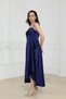 Degaje Collar Satin Midi Dress - Dark Blue - 5