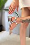 Women's Ebiy Silver Patent Leather Ankle Strap with Stones 4 cm Short Classic Heel Shoes - 2