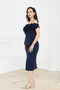 Floral Patterned Midi Pencil Dress - Dark Blue - 6