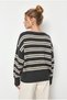 Women's Anthracite Boat Neck Striped Knitwear Sweater 34105 60283909 - 4