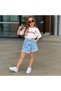 Girl's Denim Shorts Skirt and White T-Shirt Summer Combination - 3