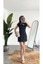 Women's Black Polka Dot Scarf Collar Mini Dress - 6