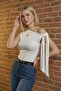 Women's Asymmetrical Collar Shoulder Tie Detailed Stretchy Blouse Body Tshirt - 2