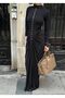 Women's Black Drawstring Button Detailed Maxi Dress Yel221789 - 2