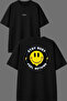 Stay Bus Design Front and Back Printed Black Oversize T-Shirt