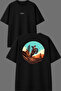 Round Cross Design Front and Back Printed Black Oversize T-Shirt