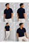 Men's Short Sleeve Ribbed Knit Open Polo Collar T-Shirt 271200 - 4
