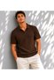 Men's Short Sleeve Ribbed Knit Open Polo Collar T-Shirt 271200