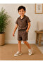Brown Muslin Fabric Boys' Shirt Shorts Set Summer Breathable Comfortable Fit - 2