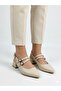 Women's Cream Thick Heel Comfortable Fit Heeled Ballerina Shoes - 3