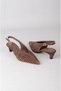 Seç 5132-1 Genuine Leather Heel-Headed Women's Shoes (Heel Height: 5 cm) Dark Brown - 6
