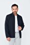 Navy Blue Men's Seasonal Coat with Side Pockets and Zipper - 5
