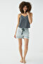 Piping Detailed Ornamental Buttoned Letter Printed Strappy Shorts Pajama Set - 4