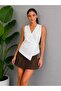 Women's Double-Breasted Collar, Gathered Sides, Asymmetrical Cut Modal Blouse 26072 - 4