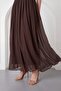 Women's Brown Crew Neck Pleated Long Chiffon Event Dress - 4