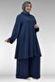 57031 Large Size Men's Collared Airobin Pants Suit - Navy Blue