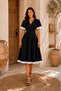 Flexible Crepe Fabric Padded Double Breasted Collar Midi Length Skirt and Sleeves Black Evening Dress with White Lace 77164 - 7