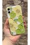 iPhone 11 Compatible Green Floral Pattern Transparent Shock-Absorbing Clear Case with Camera Protection