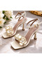 Stoned Flower Detailed Patent Leather Women's Heeled Shoes – 9 cm Stylish Evening Dress Model - 5