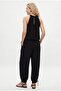 Women's Globo Beaded Halter Blouse Elastic Waist Baggy Trousers Woven Black Bottom Top Set - 5