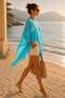 Turquoise Cotton Viscose Transparent Pareo Poncho – Summer Beach Top - 5