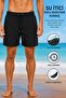 Black Long Straight Basic Model Water-Repellent Flexible Fabric Men's Beach Sea Shorts Swimwear // 2205-Black - 2