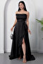 Strapless Neckline Rhinestone Straps Ruffle Satin Dress Drp582 - 5
