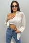 Women's White Cotton Oversize Wide Sleeve Loose Fit Long Basic Tie-Waist Shirt Blouse - 7