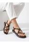 Women's Brown Gold Ring Detailed Soft Sole Casual Flip-Flop Sandals