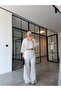 Embroidered Crop Shirt Pants Set Ecru - 2