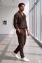 Men's Brown Crepe Fabric Shirt and Brown Crepe Trousers Set - 2