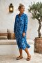 Blue Hakim Collar Long Sleeve Patterned Buttoned Hidden Pocket Casual Viscose Woven Dress 118 67 - 5