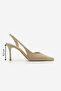 Women's Stiletto Pointed Toe Open Back V-Neck Strap Thin Heeled Shoes Esvin Beige Suede - 3