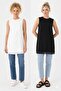 Women's Crew Neck Zero Sleeve Tunic with Chiffon Detail on Combed Cotton Front, Undergarment Ecru-Black Set of 2 - 2