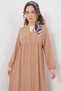 Women's V-Neck Gathered Waist Long Sleeve Biscuit Hijab Dress - 4