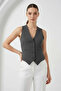 Women's V-Neck Buttoned Short Sleeve Smoked Vest - 2